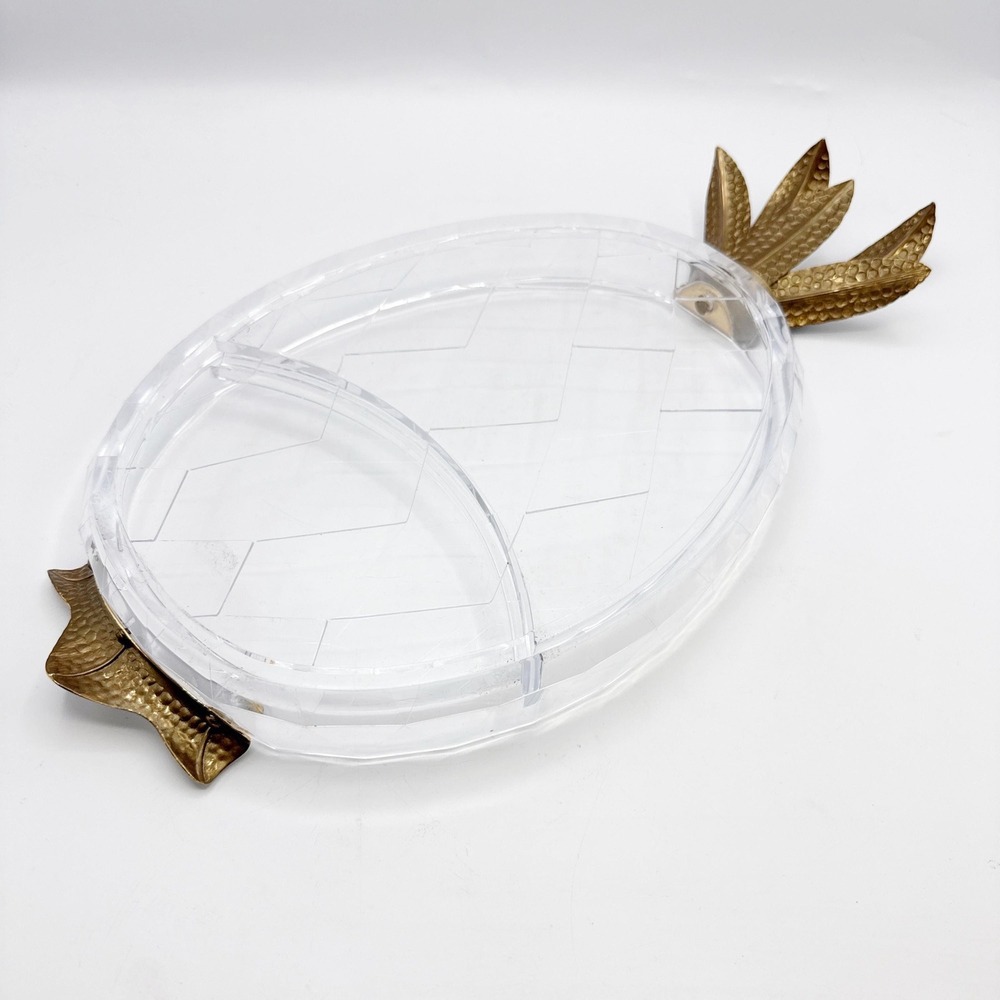 Hollywood‎ Regency lucite pineapple serving tray lucite brass rare tropical glam - Picture 3 of 3